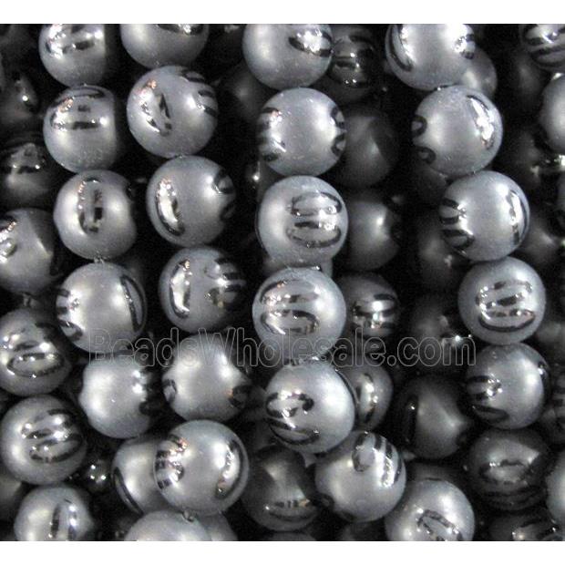 black onyx agate beads, matte, round