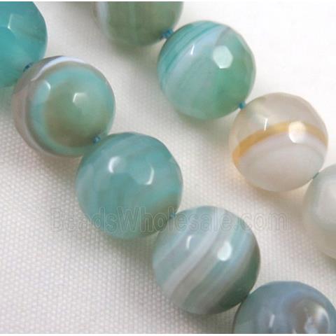 stripe agate beads, blue amazonited color, faceted round