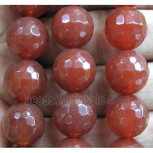 red agate beads, faceted round