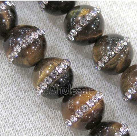 tiger eye beads with rhinestone, round