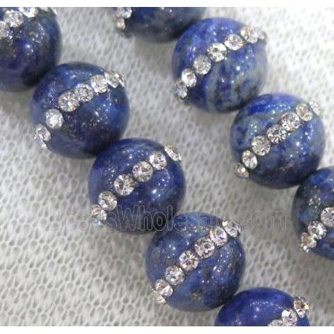 lapis lazuli beads paved rhinestone, round