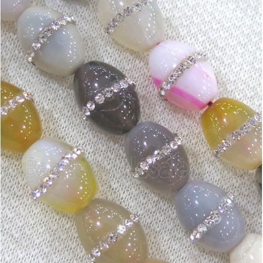 paved rhinestone agate beads, barrel, mixed