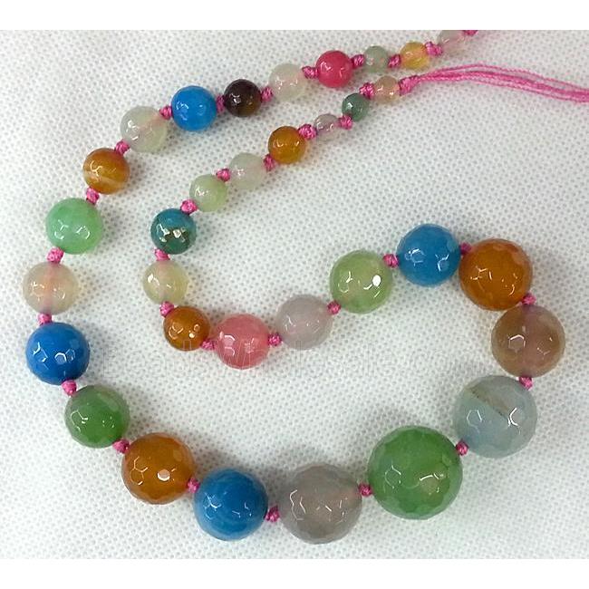 faceted round Agate beads Necklace Chain, mix color
