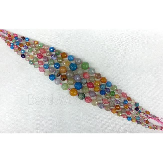 faceted round Agate beads Necklace Chain, mix color