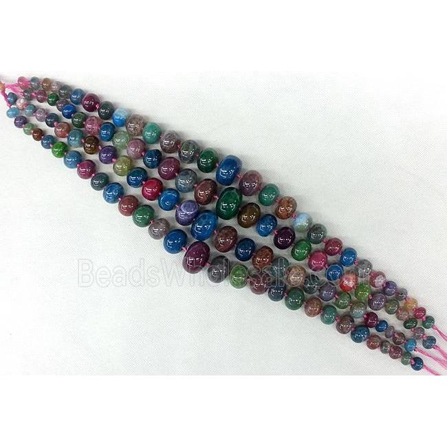 Agate graduated beads, rondelle, dye, multicolor