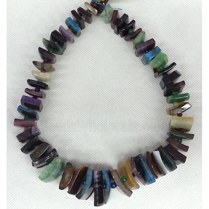 Agate stone beads chain necklace, chips, mixed color