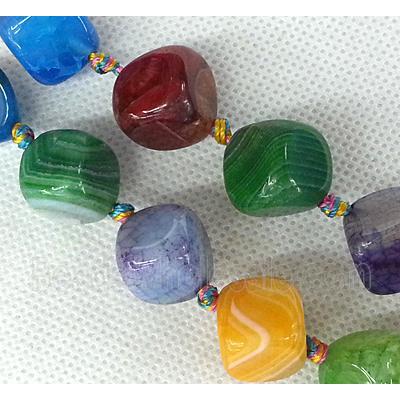 Agate stone beads, corner-drilled cube, mixed color