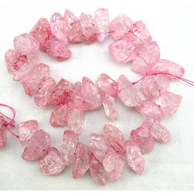 pink Crystal Quartz chip beads, dye