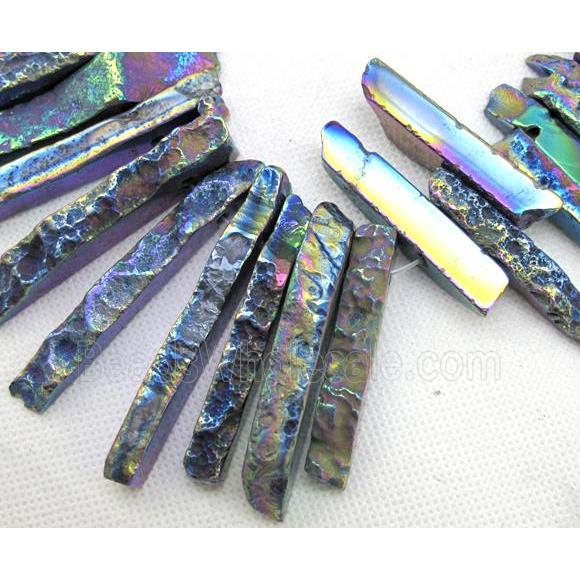 rock Agate beads for necklace, stick, electroplated rainbow