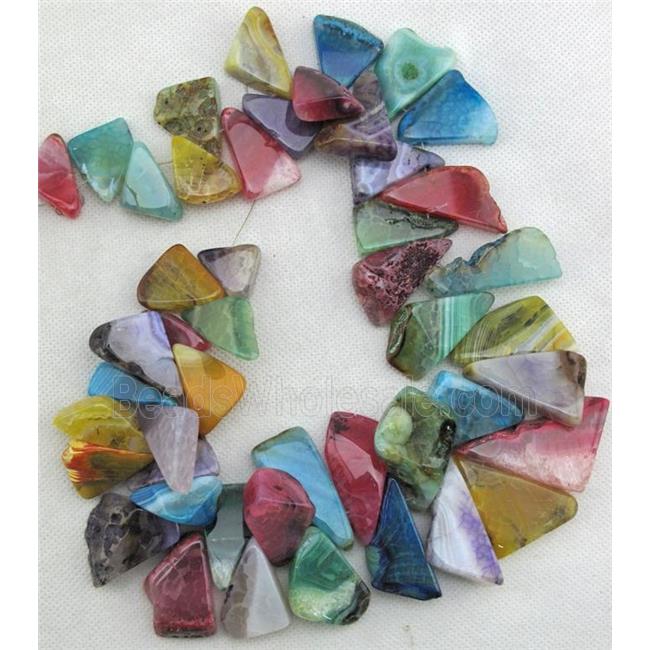 Natural agate bead, triangle, mixed color