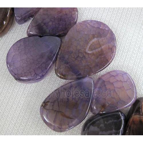agate stone bead for necklace, teardrop, purple