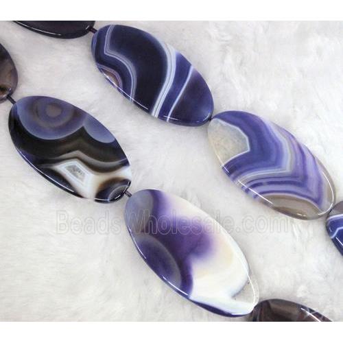 purple agate stone bead, flat-oval