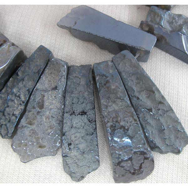 Rock Agate stone bead, freeform stick, night-blue electroplated