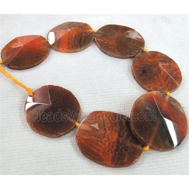 agate slice bead, point, orange, flat-round