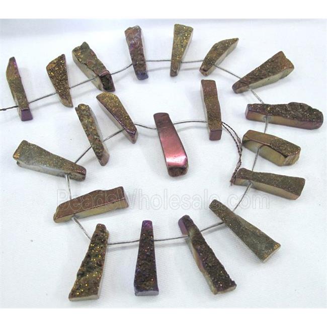 agate druzy beads, freeform stick, purple electroplated