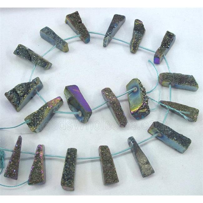 agate druzy beads, freeform stick, rainbow electroplated