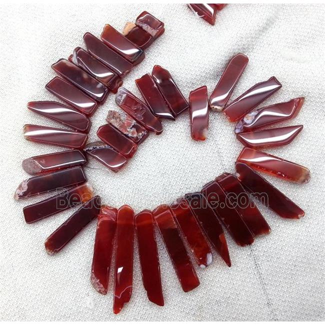 red Agate beads collar, stick, top drilled
