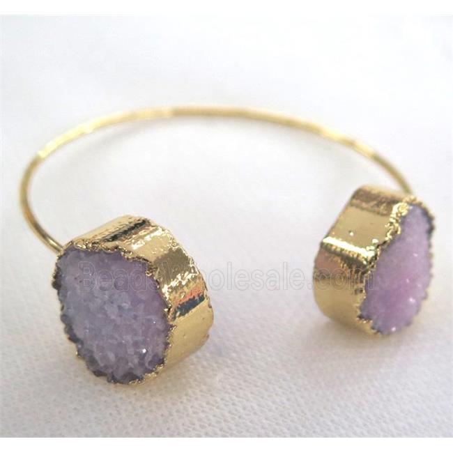 lt.purple quartz druzy bangle, gold plated