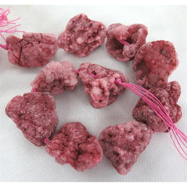druzy agate beads, freeform, pink