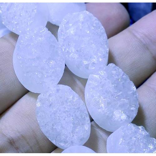 quartz druzy beads, oval, white AB-color