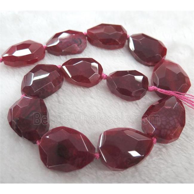 agate bead, faceted teardrop, red