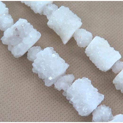clear quartz druzy beads, tube, white