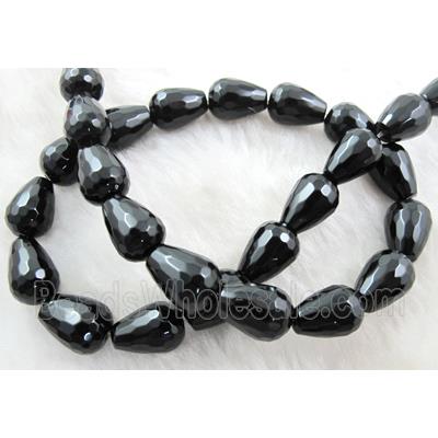 Natural Onyx Beads, Faceted Drip, black
