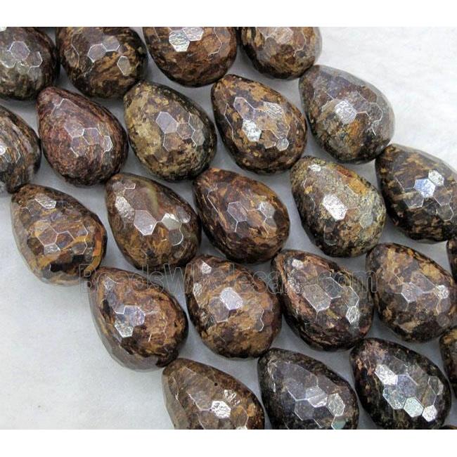 Bronzite Stone Bead, faceted 3D-teardrop