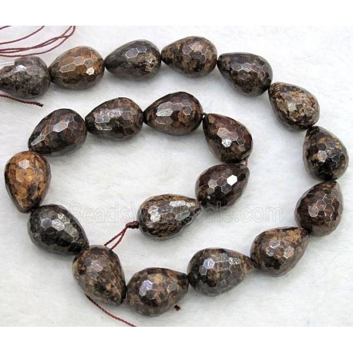 Bronzite Stone Bead, faceted 3D-teardrop