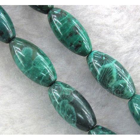 Coral Fossil Beads, chrysanthemum, dye green, rice-shaped