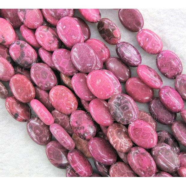 hot-pink Coral Fossil Jasper Beads, chrysanthemum, dye, flat oval
