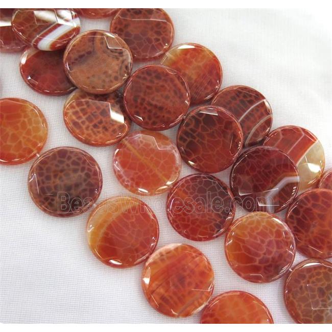 ruby fire agate bead, faceted flat-round