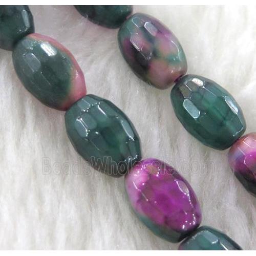 Dichromatic Agate beads, faceted barrel, colorful