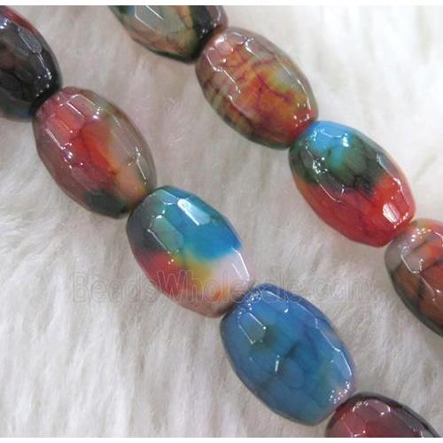 Dichromatic Agate beads, faceted barrel, colorful