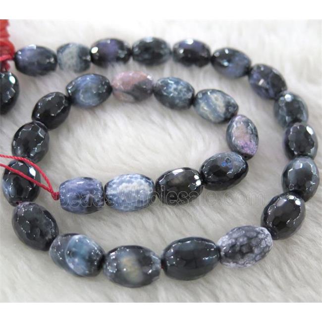 fired Agate bead, faceted barrel, colorful