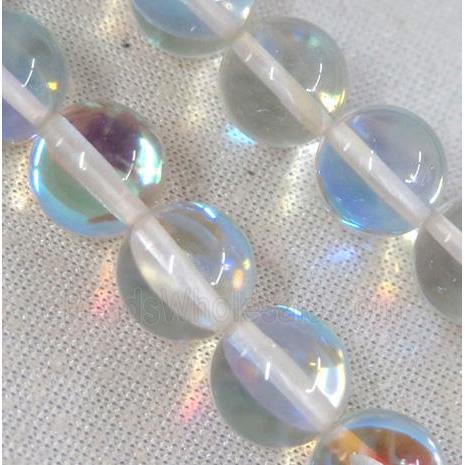 round synthetic clear Aura Quartz Glass Beads