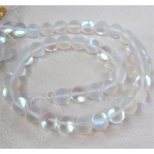 round synthetic white Mystic Aura Quartz Crystal Beads, glowing, matte