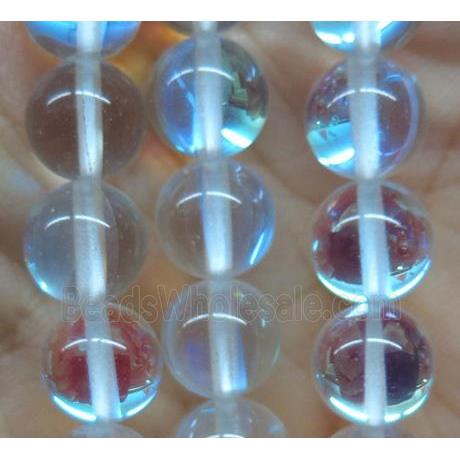 round white synthetic Aura Quartz Crystal glowing Beads