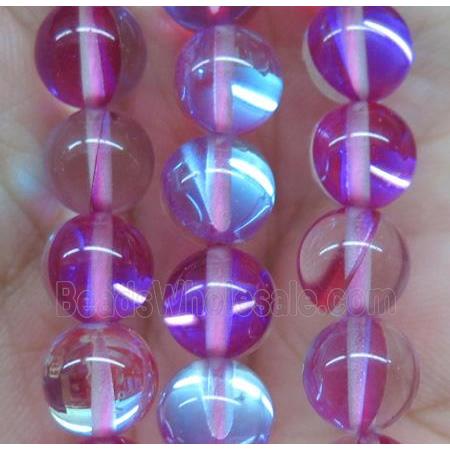 round hotpink synthetic Aura Quartz Glass Beads
