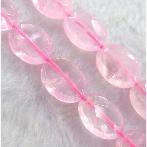 rose quartz bead, faceted flat oval