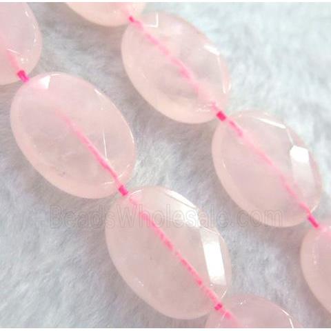 rose quartz bead, faceted flat oval
