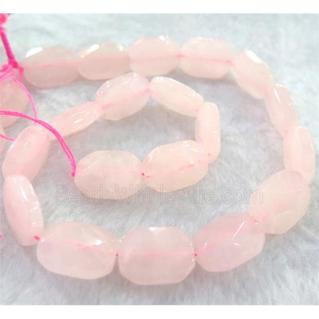 rose quartz bead, faceted rectangle