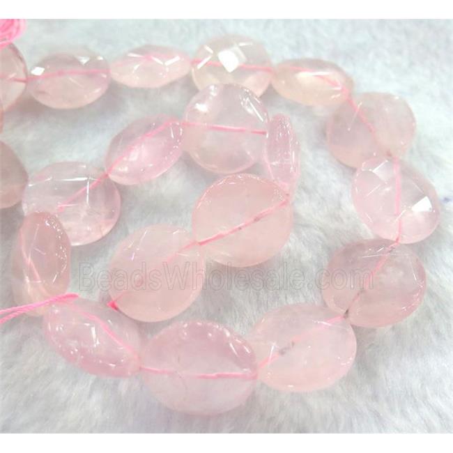 rose quartz bead, faceted flat-round