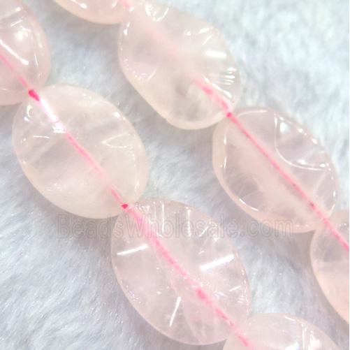 rose quartz bead, twist oval