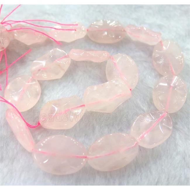rose quartz bead, twist oval