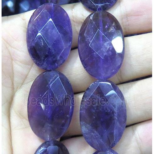 amethyst beads, faceted oval, purple