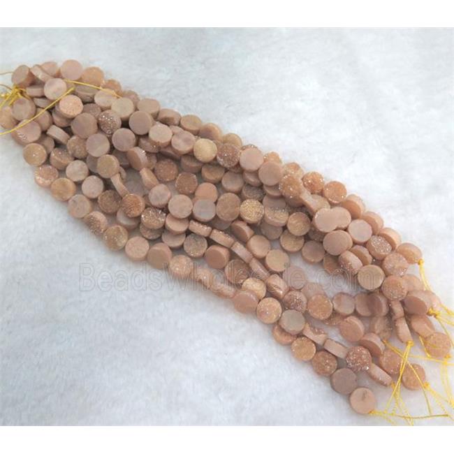 goldchampagne druzy quartz beads, flat round