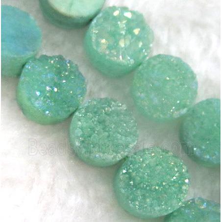 green quartz druzy beads, flat round