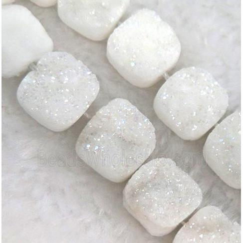 white druzy quartz bead, square