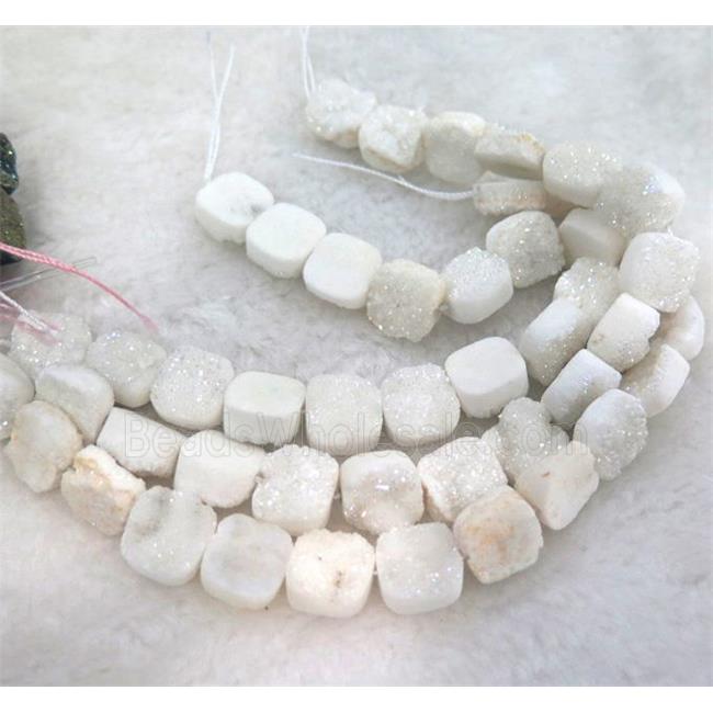 white druzy quartz bead, square